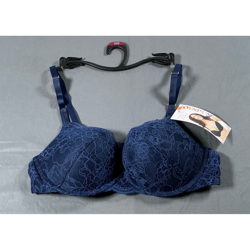 Joyspun Womens Lace Push Up Bra Navy Water 36B Scalloped Lace Underwire JS870